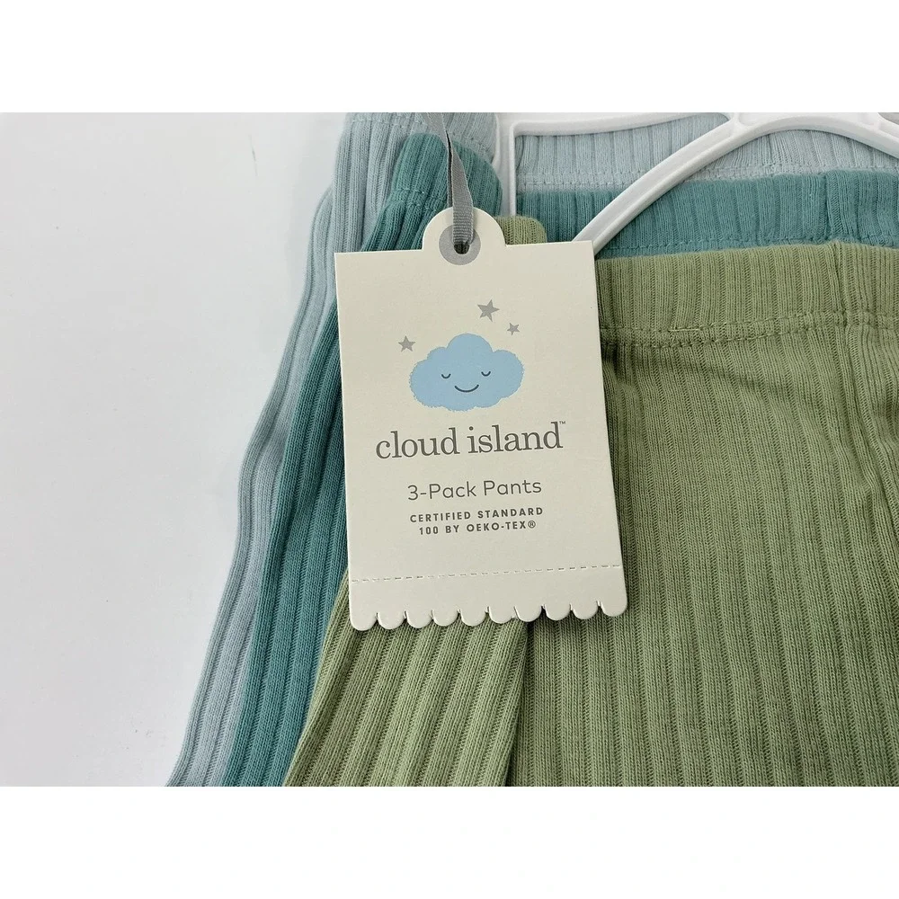 NWT Cloud Island Baby Ribbed Pants 3-Pack 12M Blue‎ Green Leggings Neutral